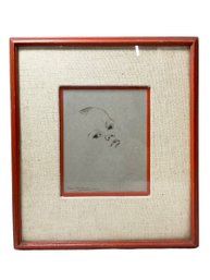 Signed 1940 Ethel Machanic Ink  Drawing Of Baby