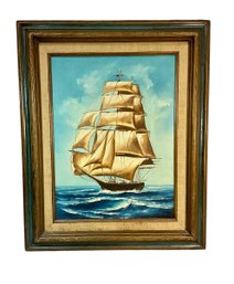 Vintage Ship Portrait By S. Gorry Oil On Canvas Signed Life-Line Enterprises Label