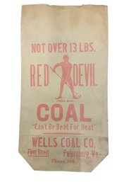 Antique/vintage Advertising Red Devil Coal Bag Graphic Art Wells Coal Company Petersburg Virginia