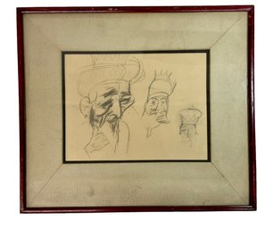 Vintage Modernist Art Pencil Sketch Of Three Kings Unsigned