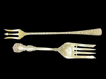 Pair Of Ornate Antique Sterling Forks