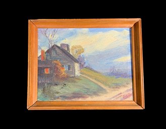 Small Signed Folk Art Cottage Painting