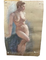 Vintage Pastel Sketch Artist Figure Study Of A Nude Initial F E J Dated 1957