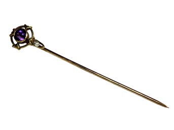 Amethyst, Pearl And 14K  Hatpin