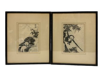 Vintage Chinese Monkey Woodblock Prints