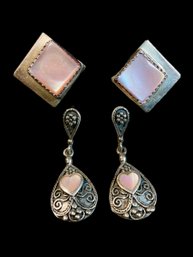 Sterling And Pink Mother Of Pearl Earrings