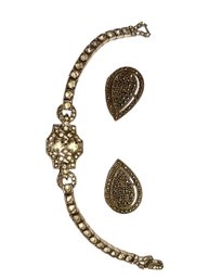 Sterling Bracelet And Earrings With Rhinestones And Marcasite