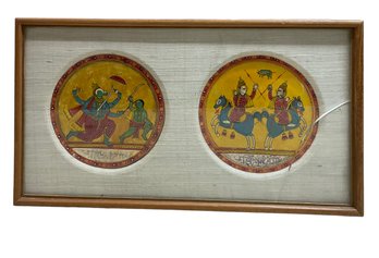 Antique Hindu Indian Miniature Framed Paintings Boar Incarnation Of Vishnu