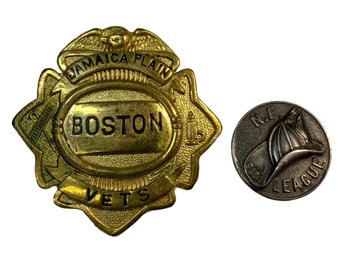 Lot With Boston Jamaica Plan Vet Badge And Firefighter Button