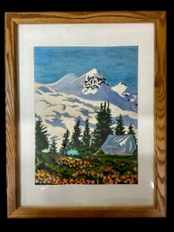 Hugh ODonnell Folk Art Oil Painting Rocky Mountains On Paper