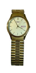 Mens Vintage Gold Tone Seiko Quartz Watch 7N43-8A89 Elastic Bracelet