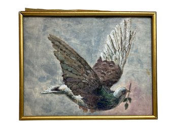 Antique Paint On Fabric Of A Peace Dove Folk Art