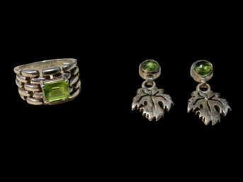 Sterling And Peridot? Ring And Earrings