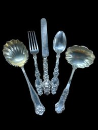 Lot Of Ornate Sterling Serving Utensils And Lily Set