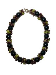 Jet Glass And Stone Beaded Necklace