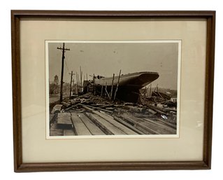 Vintage Sepia Photograph Of Ship Building Scene