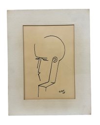 Small Ink Sketch By Fudor 1964 Titled Contemplation Modernist Abstract Art