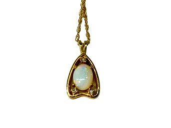 14K Opal And Diamond Pendant Necklace