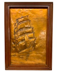 Vintage Pressed Copper Panel With Tall Ship By Tony Savalli 1948