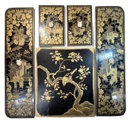 Antique Japanese Lacquer Panels With Landscape Decoration