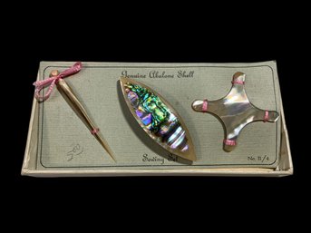 Vintage Abalone Shell Sewing Set In Original Packaging