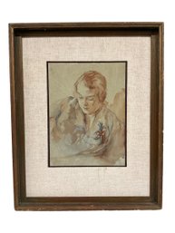 Vintage Watercolor Portrait Of A Woman Unsigned Mystery Painting