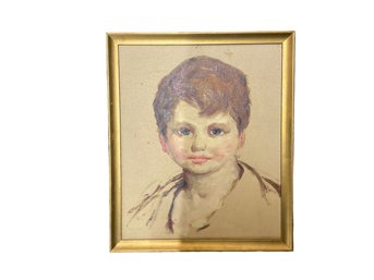 Vintage Oil On Board Portrait Of A Young Boy