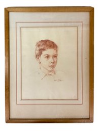 1949 Exceptional Quality Sepia Pastel Portrait By Ethel Machanic