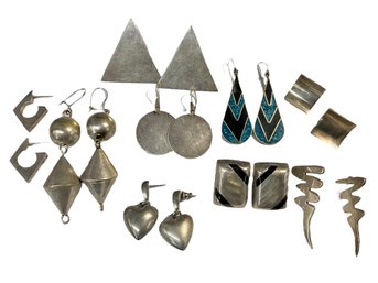 9 Pairs Of Vintage 80s Sterling Earrings Pierced Ears