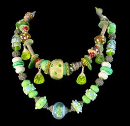 Pair Of Colorful Hand Blown Glass Bead Necklaces