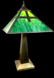 Mission Green Slag Glass Lamp