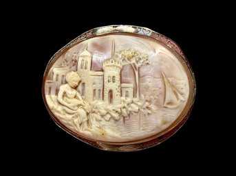 14K Cameo Landscape Woman And Castle