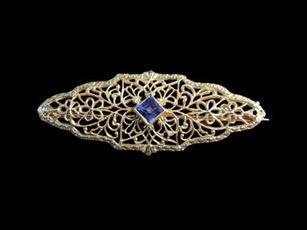 10K White Gold And Tanzanite? Antique Brooch