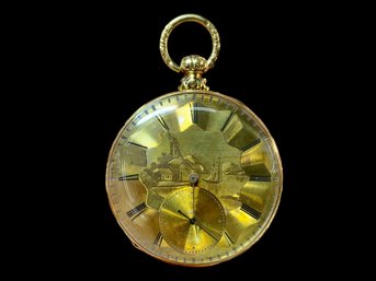 14K Gold Pocket Watch Engraved Face Charles Calame