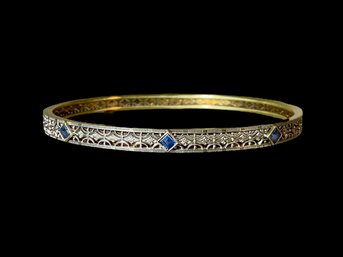 14K Edwardian Style Bangle Bracelet With Blue Stones, Tanzanite?