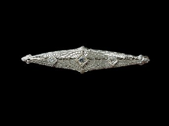 14K White Gold And Diamond Victorian Brooch