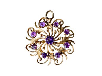 14K Gold And Purple Stone Brooch/Pendant Vintage/Antique