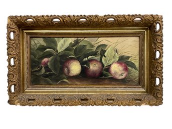 Antique Oil On Board Still Life Of Apples 1899? By L A Pulsifer