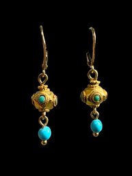 Turquoise And 14K Gold Dangle Earrings