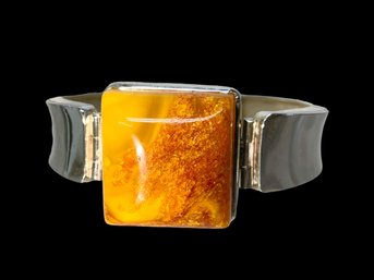 Sterling Silver And Amber Statement Bracelet
