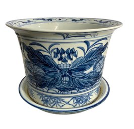 Oriental Style Blue And White Planter And Under Tray