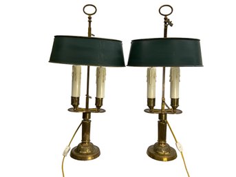 Pair Of Vintage Brass Bouillotte Lamps French Style