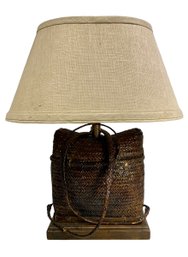 Wicker Bag Electrified As A Table Lamp Kitsch 70s Decor