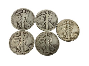 Five Walking Liberty Half Dollars 90 Silver