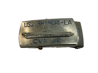 Vintage Militaria Commemorative Belt Buckle For The USS Shangri La CVA 38 Aircraft Carrier