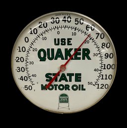 Vintage Quaker State Motor Oil Round Advertising Thermometer