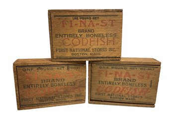 Lot Of Three Vintage Finast Brand Codfish Wooden Boxes Boston Mass