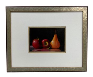 Val McGann (1928-2016) Oil On Board Still Life Of Two Apples And A Pear Signed