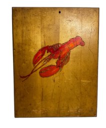 Vintage Folk Art Carved Wood Panel Decorative Cutting Board With Lobster