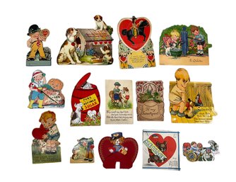 Lot Of Fourteen Vintage 1930s Valentines Cards Animal Subject Mechanical German Made
